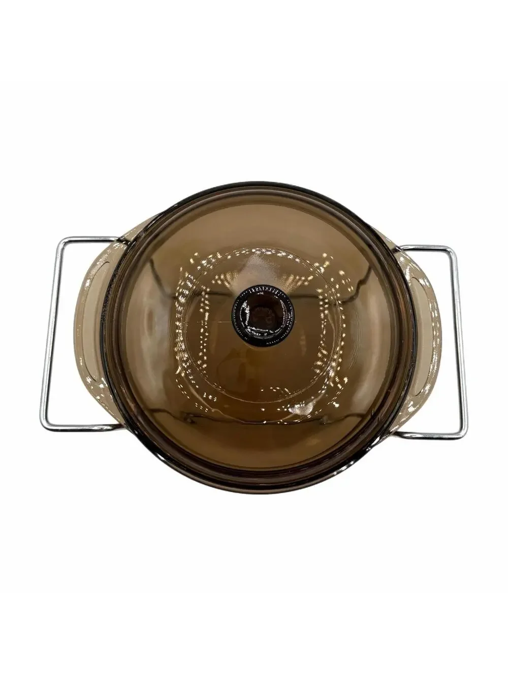 Vintage Pyrex Amber 1.5QT Glass Casserole Dish & Lid with Chrome Serving Cradle